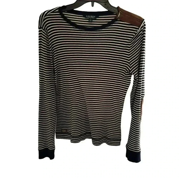RALPH LAUREN Long Sleeve Women Shirt Elbow Patches Shoulder Zipper Size  Medium - Picture 1 of 10